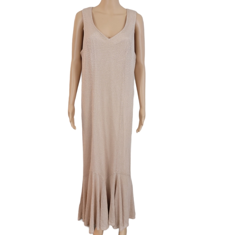 Onyx Nite Dress 14 Beige Gold Maxi